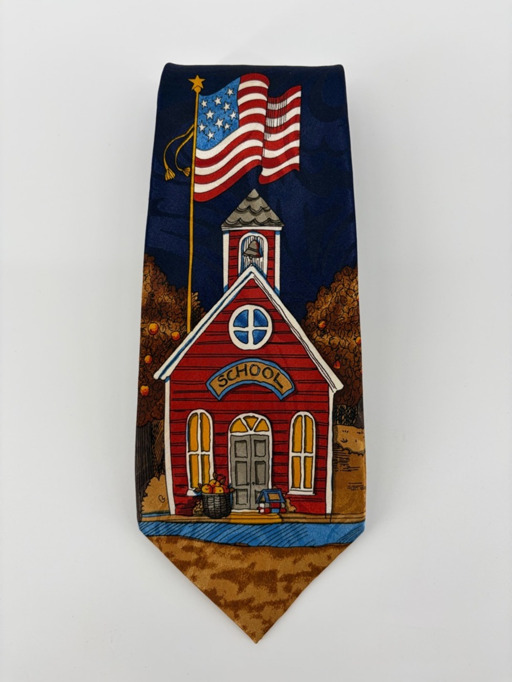 Steven Harris Teachers Schoolhouse Schoolbus American Flag Novelty‎ Neck Tie